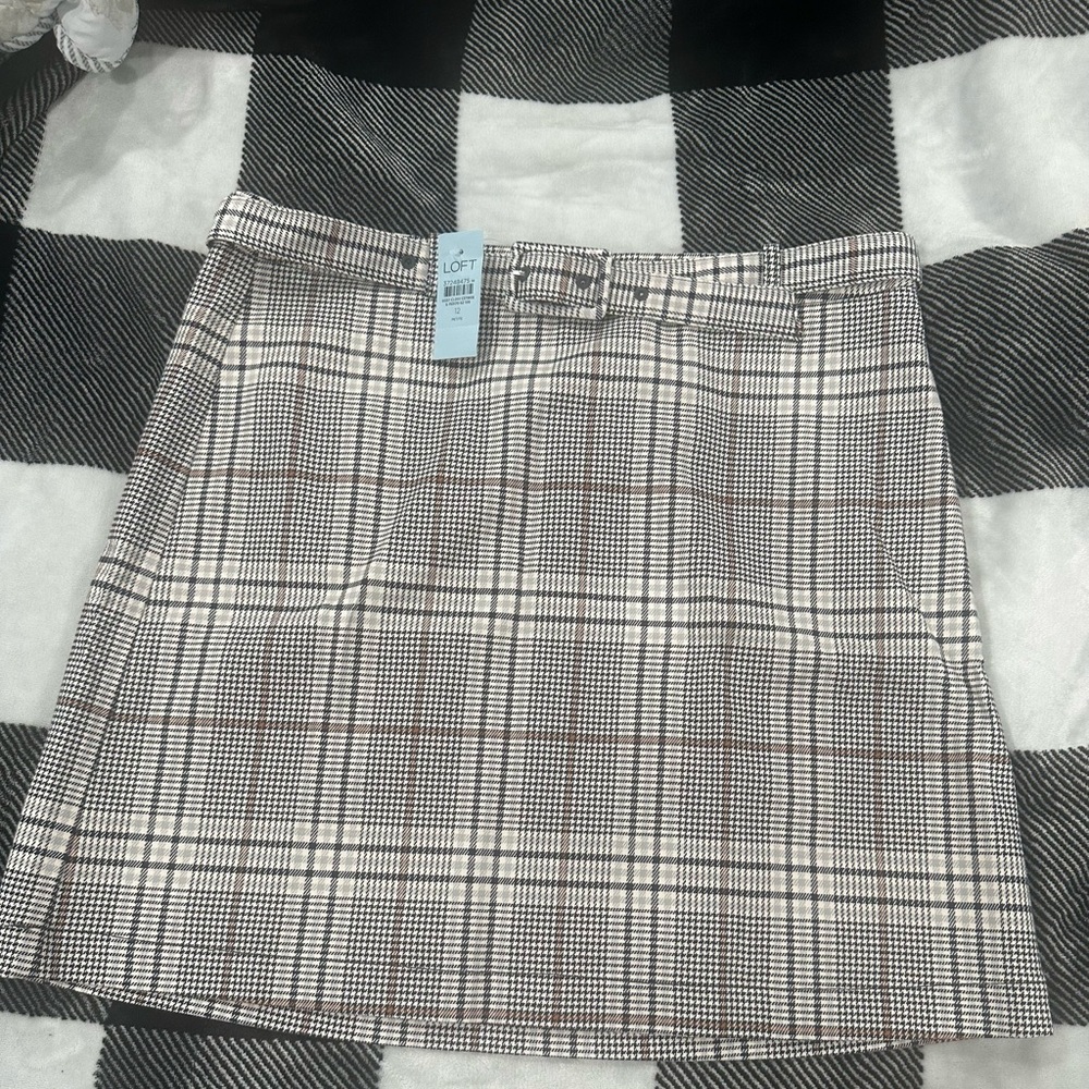 LOFT Gray and White A-Line Mini Skirt for Work